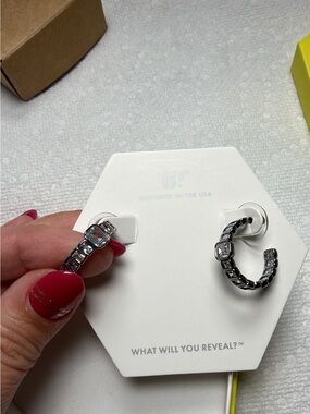 Cubic Zirconia hematite -Tone Huggie Hoops - Silver